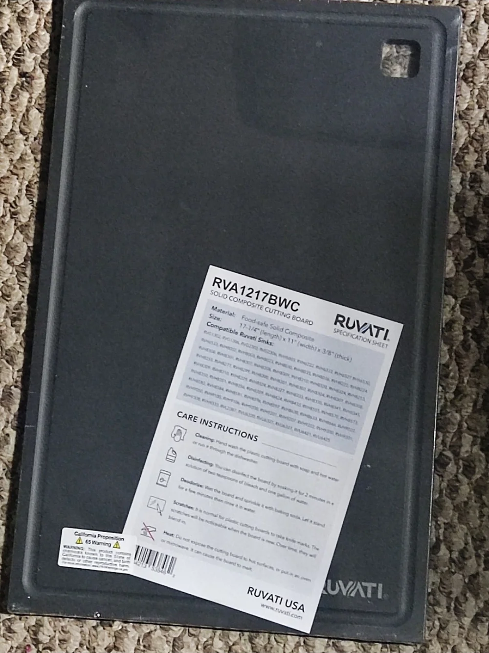 Ruvati Black Solid Composite Cutting Board - Non-Slip
